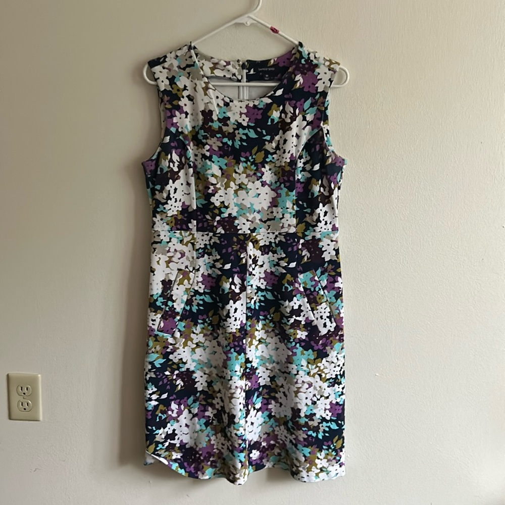 Lands End Woman MultiColor Sleeveless Stretch Zipper Knit Mini Dress... Size: 10
